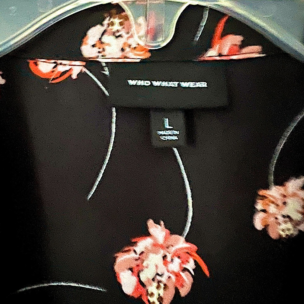 Pink Floral black blouse slightly cropped